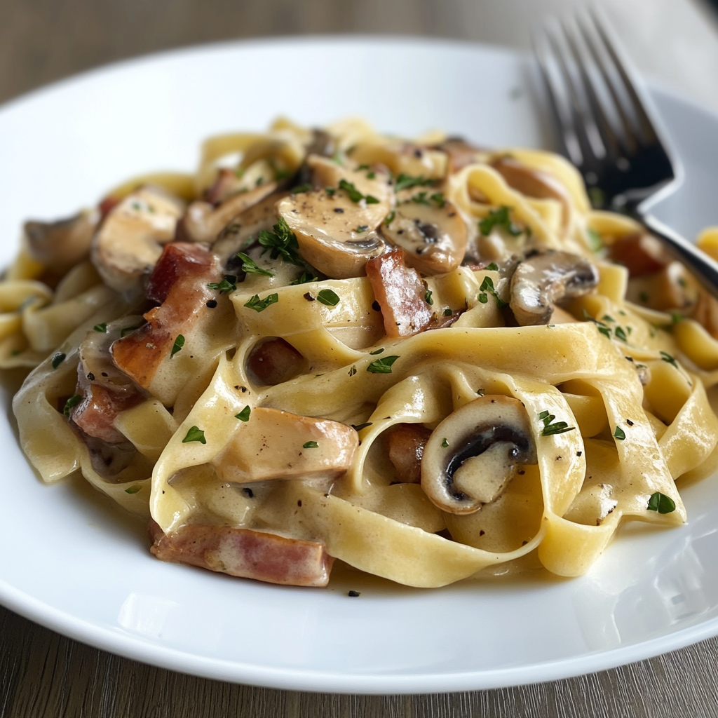 Tagliatelles à la Carbonara aux Champignons