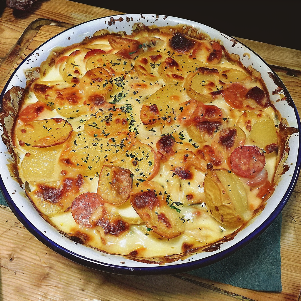 Gratin de Pommes de Terre, Chorizo, Tomate et Béchamel 