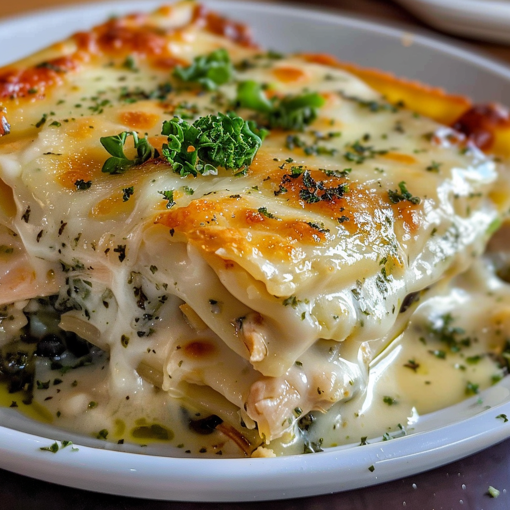 Lasagnes Crémeuses au Poulet avec Sauce Blanche