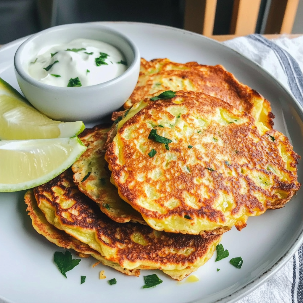 Pancakes de Courgette avec Sauce Yaourt