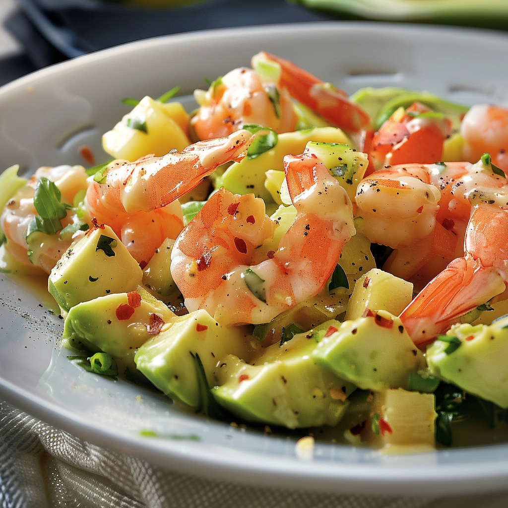 Salade d’avocats, crevettes et pamplemousse