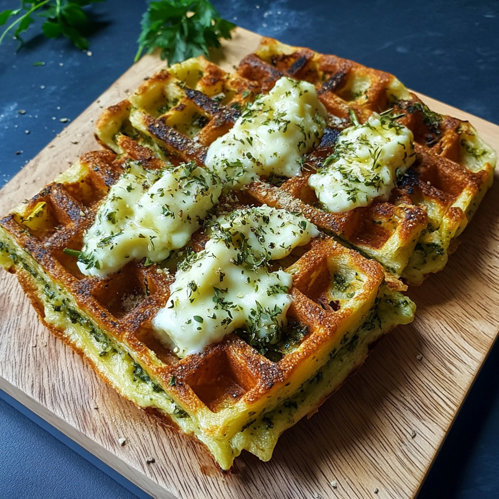 Gaufres Salées à la Courgette, Ail, Persil et Mozzarella