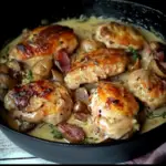 Poulet à la moutarde, Lardons et Champignons