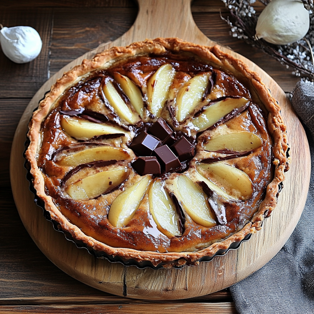 Tarte aux Poires sur Lit de Chocolat